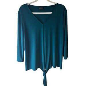 Coco Bianco Women's Teal V-Neck 3/4 Sleeve shirt With Tie Front Large